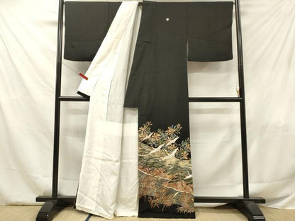 平和屋着物■豪華黒留袖　作家物　駒刺繍　飛鶴松文　金彩　鈴乃屋扱い　正絹　逸品　DABF6039zy