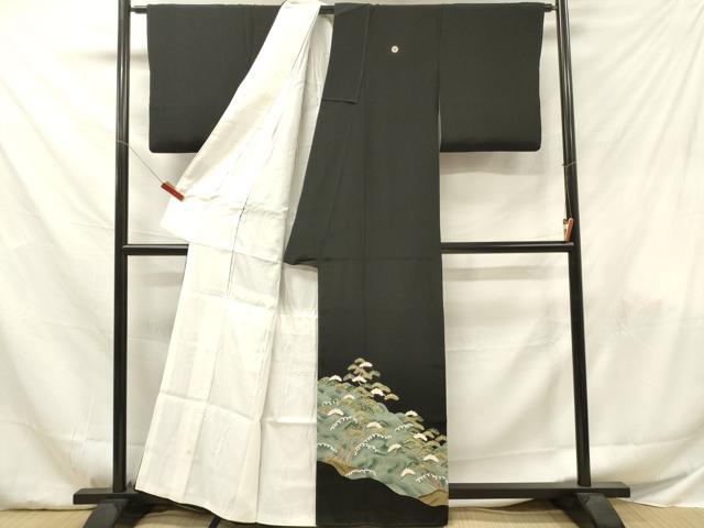 平和屋着物■豪華黒留袖　駒刺繍　立波松文　金彩　正絹　逸品　DABF6045zy