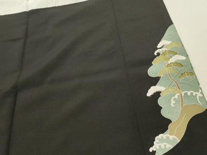 平和屋着物■豪華黒留袖　駒刺繍　立波松文　金彩　正絹　逸品　DABF6045zy