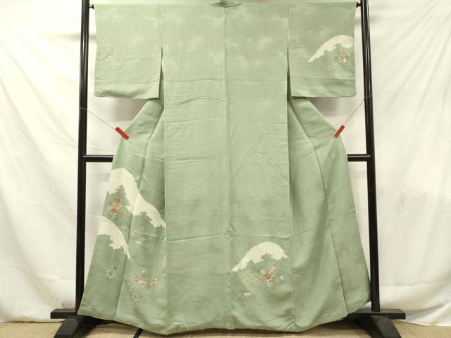 平和屋着物■中国三大刺繍　相良刺繍　訪問着　絞り　七宝草花文　大丸扱い　正絹　逸品　DABF6050zy