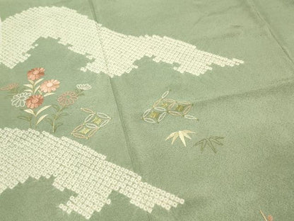 平和屋着物■中国三大刺繍　相良刺繍　訪問着　絞り　七宝草花文　大丸扱い　正絹　逸品　DABF6050zy