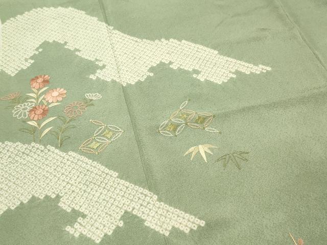 平和屋着物■中国三大刺繍　相良刺繍　訪問着　絞り　七宝草花文　大丸扱い　正絹　逸品　DABF6050zy