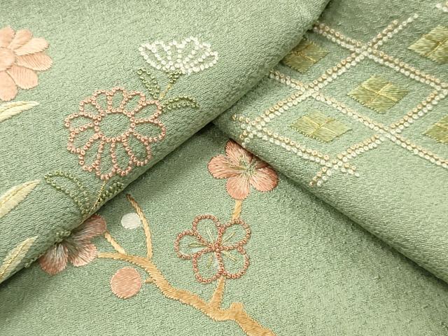 平和屋着物■中国三大刺繍　相良刺繍　訪問着　絞り　七宝草花文　大丸扱い　正絹　逸品　DABF6050zy