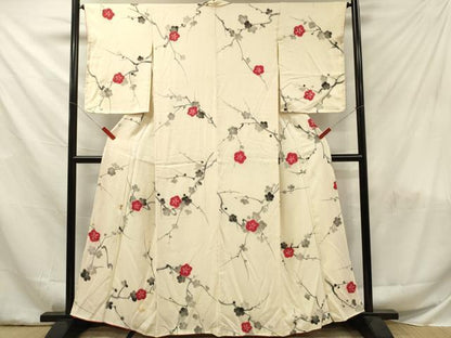 平和屋着物■上質な小紋　手描き　絞り　枝梅文　正絹　逸品　DABF6054zy