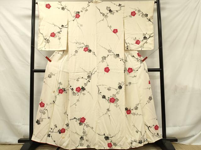 平和屋着物■上質な小紋　手描き　絞り　枝梅文　正絹　逸品　DABF6054zy