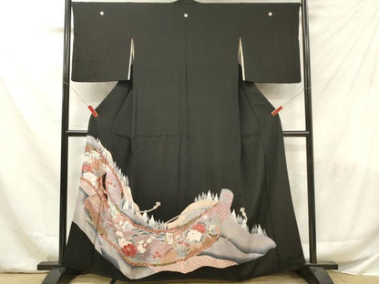 平和屋着物■豪華黒留袖　駒刺繍　人物鳳凰花文　金彩　正絹　逸品　DABF6055zy