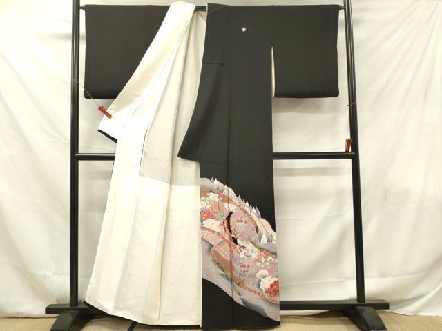 平和屋着物■豪華黒留袖　駒刺繍　人物鳳凰花文　金彩　正絹　逸品　DABF6055zy