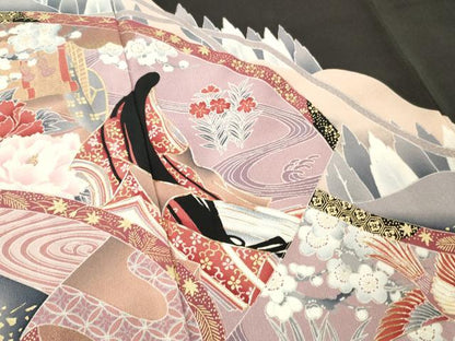 平和屋着物■豪華黒留袖　駒刺繍　人物鳳凰花文　金彩　正絹　逸品　DABF6055zy