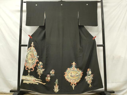 平和屋着物■豪華黒留袖　鳳凰草花文　金彩　正絹　逸品　DABF6056zy