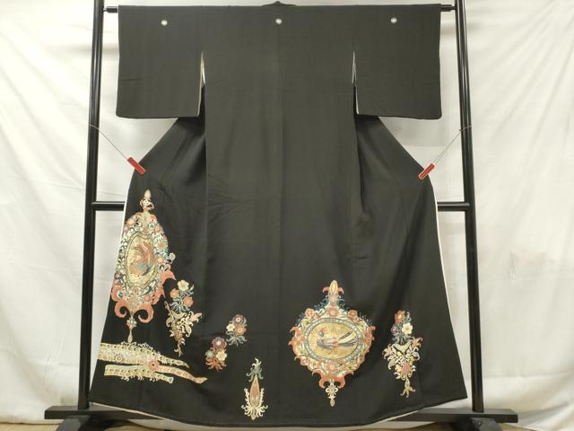 平和屋着物■豪華黒留袖　鳳凰草花文　金彩　正絹　逸品　DABF6056zy
