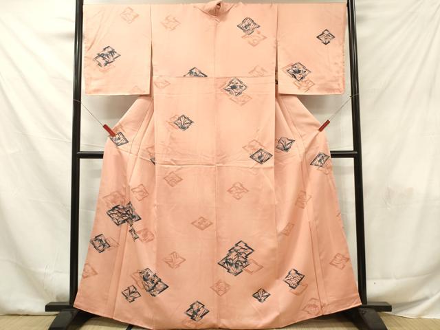 平和屋着物■上質な小紋　松皮菱草花文　正絹　逸品　DABF6062zy