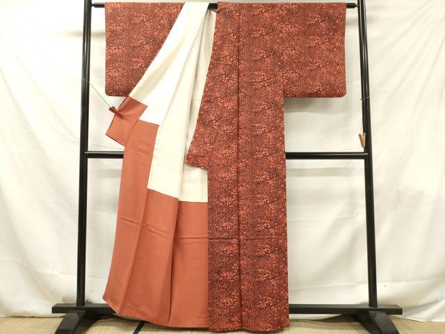 平和屋着物■上質な小紋　型染め　笹　枝梅文　正絹　逸品　DABF6064zy