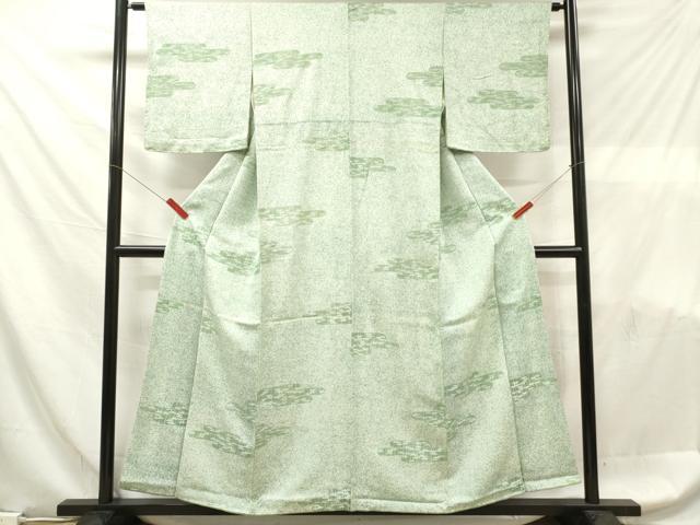 平和屋着物■上質な小紋　たたき染め　エ霞笹の葉文　正絹　逸品　DABF6069zy