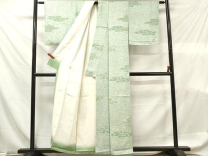 平和屋着物■上質な小紋　たたき染め　エ霞笹の葉文　正絹　逸品　DABF6069zy