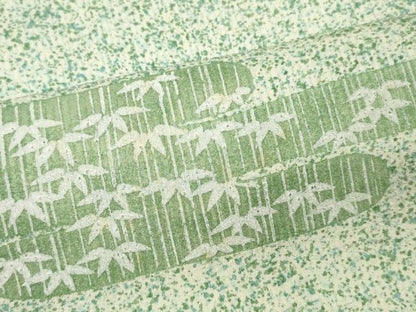 平和屋着物■上質な小紋　たたき染め　エ霞笹の葉文　正絹　逸品　DABF6069zy