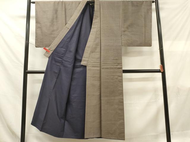 平和屋着物■男性　紬　アンサンブル　格子　正絹　逸品　DABF6071zy
