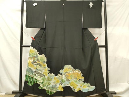 平和屋着物■豪華黒留袖　駒刺繍　草葉文　暈し染め　金彩　正絹　逸品　DABF6072zy
