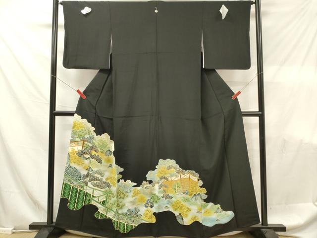 平和屋着物■豪華黒留袖　駒刺繍　草葉文　暈し染め　金彩　正絹　逸品　DABF6072zy