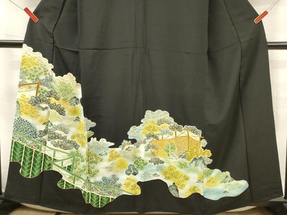平和屋着物■豪華黒留袖　駒刺繍　草葉文　暈し染め　金彩　正絹　逸品　DABF6072zy