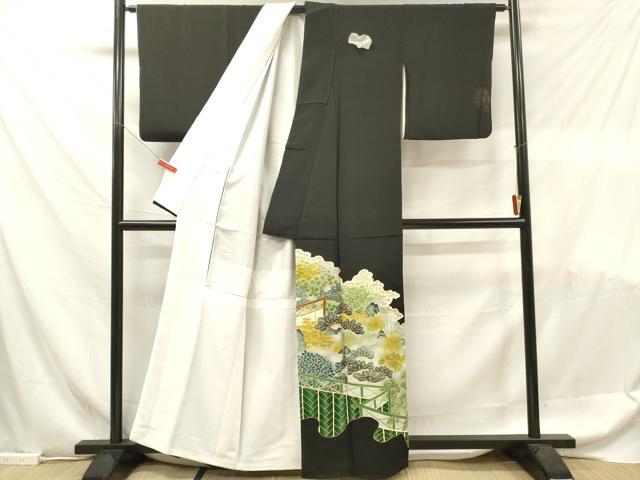 平和屋着物■豪華黒留袖　駒刺繍　草葉文　暈し染め　金彩　正絹　逸品　DABF6072zy