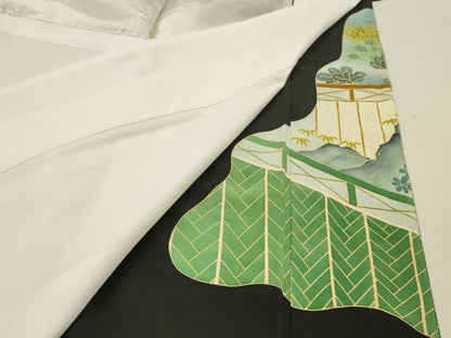平和屋着物■豪華黒留袖　駒刺繍　草葉文　暈し染め　金彩　正絹　逸品　DABF6072zy