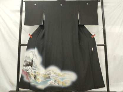 平和屋着物■豪華黒留袖　作家物　手描き　風景文　暈し染め　正絹　逸品　DABF6076zy
