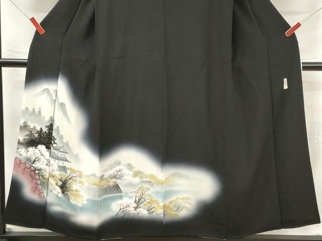 平和屋着物■豪華黒留袖　作家物　手描き　風景文　暈し染め　正絹　逸品　DABF6076zy