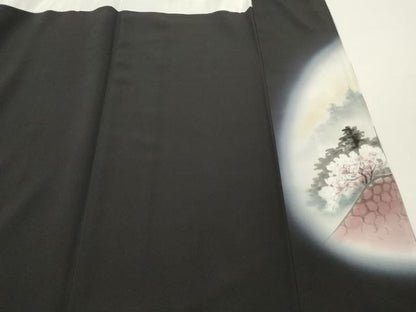 平和屋着物■豪華黒留袖　作家物　手描き　風景文　暈し染め　正絹　逸品　DABF6076zy