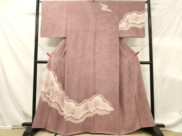平和屋着物■訪問着　手描き　絞り　草花文　正絹　逸品　DABF6082zy
