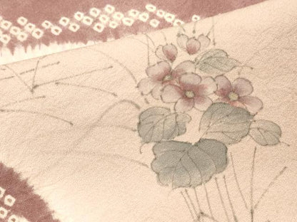 平和屋着物■訪問着　手描き　絞り　草花文　正絹　逸品　DABF6082zy
