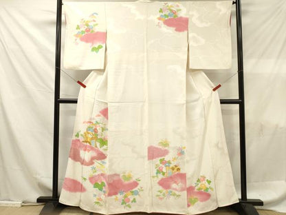 平和屋着物■訪問着　駒刺繍　御所車花文　暈し染め　金銀彩　正絹　逸品　DABF6087zy