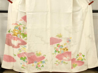 平和屋着物■訪問着　駒刺繍　御所車花文　暈し染め　金銀彩　正絹　逸品　DABF6087zy