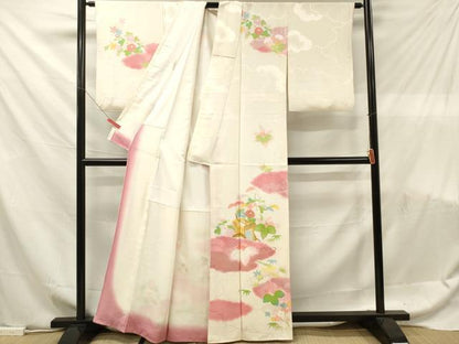 平和屋着物■訪問着　駒刺繍　御所車花文　暈し染め　金銀彩　正絹　逸品　DABF6087zy