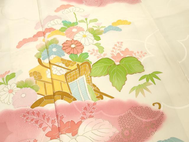 平和屋着物■訪問着　駒刺繍　御所車花文　暈し染め　金銀彩　正絹　逸品　DABF6087zy