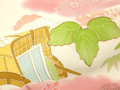 平和屋着物■訪問着　駒刺繍　御所車花文　暈し染め　金銀彩　正絹　逸品　DABF6087zy