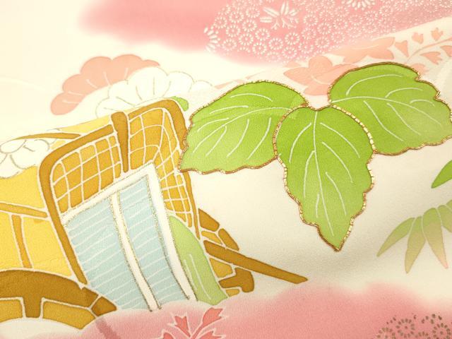 平和屋着物■訪問着　駒刺繍　御所車花文　暈し染め　金銀彩　正絹　逸品　DABF6087zy