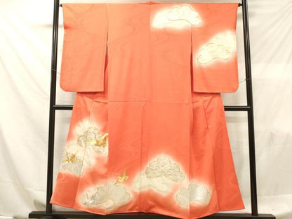 平和屋着物■訪問着　駒刺繍　飛鶴松文　暈し染め　金銀彩　正絹　逸品　DABF6091zy