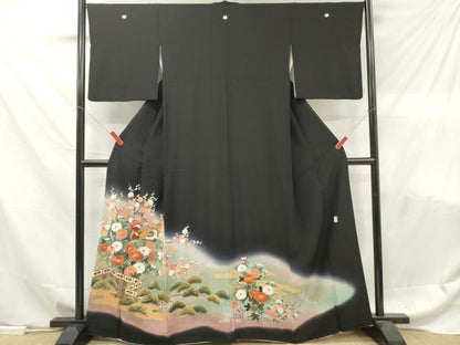 平和屋着物■豪華黒留袖　作家物　駒刺繍　鴛鴦草花　暈し染め　金銀彩　正絹　逸品　DABF6093zy