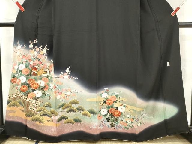 平和屋着物■豪華黒留袖　作家物　駒刺繍　鴛鴦草花　暈し染め　金銀彩　正絹　逸品　DABF6093zy