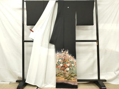平和屋着物■豪華黒留袖　作家物　駒刺繍　鴛鴦草花　暈し染め　金銀彩　正絹　逸品　DABF6093zy