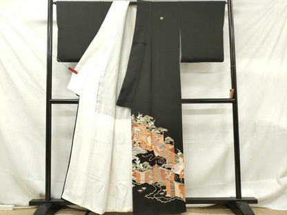 平和屋着物■豪華黒留袖　作家物　駒刺繍　御所車几帳文　松竹梅　金彩　正絹　逸品　DABF6094zy