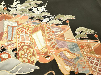 平和屋着物■豪華黒留袖　作家物　駒刺繍　御所車几帳文　松竹梅　金彩　正絹　逸品　DABF6094zy