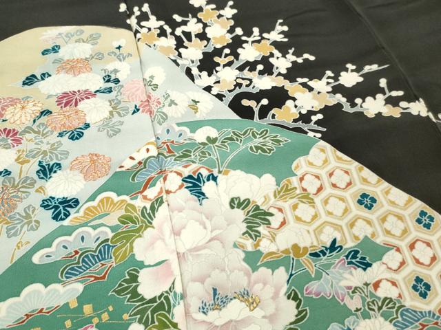 平和屋着物■豪華黒留袖　駒刺繍　遠山草花文　ロング丈　正絹　逸品　DABF6095zy