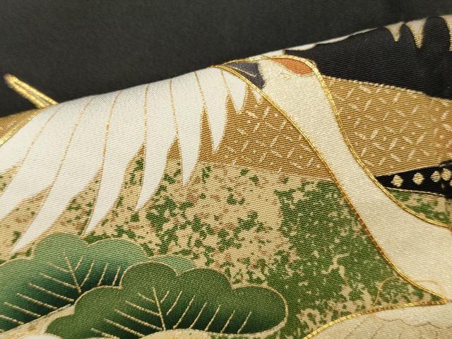 平和屋着物■豪華黒留袖　萬寿染　駒刺繍　飛鶴花松文　金彩　正絹　逸品　DABF6103zy