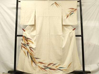 平和屋着物■訪問着　駒刺繍　笹の葉文　金彩　正絹　逸品　DABF6109zy