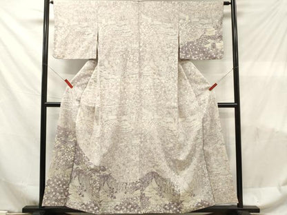 平和屋着物■訪問着　紬地　風景草花文　正絹　逸品　DABF6113zy