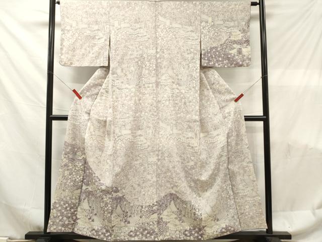 平和屋着物■訪問着　紬地　風景草花文　正絹　逸品　DABF6113zy