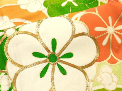 平和屋着物■豪華振袖　駒刺繍　枝梅文　金彩　正絹　逸品　DABF6119zy