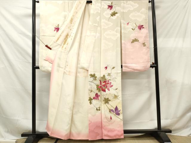 平和屋着物■豪華振袖　刺繍　草花文　暈し染め　金銀糸　正絹　逸品　DABF6120zy