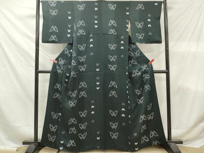 平和屋着物■上質な小紋　絞り　舞蝶間道　銀彩　正絹　逸品　DABF6122zy
